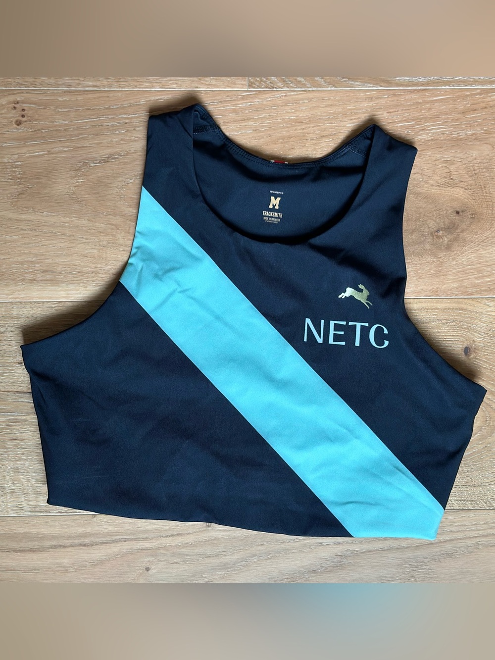 Tracksmith Crop Top Women's Medium Black & Mint Running Athletic Logo Stretch